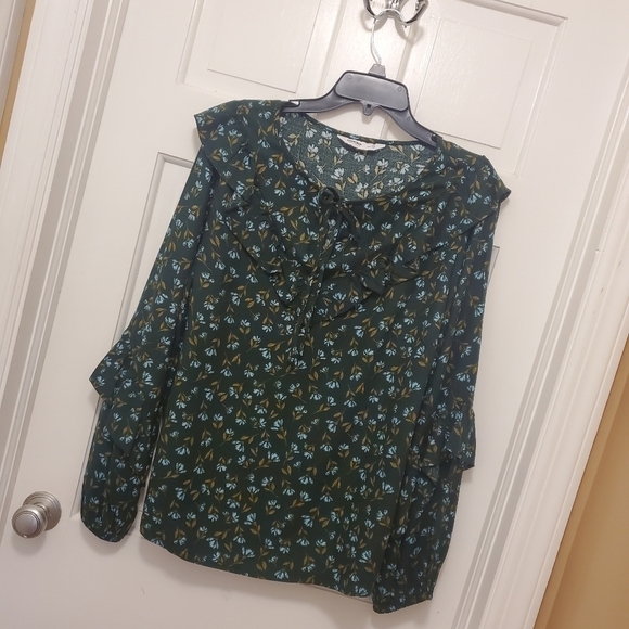 NWT Sonoma Floral Print Ruffle Peasant Blouse Size 0X green/blue - Picture 10 of 12